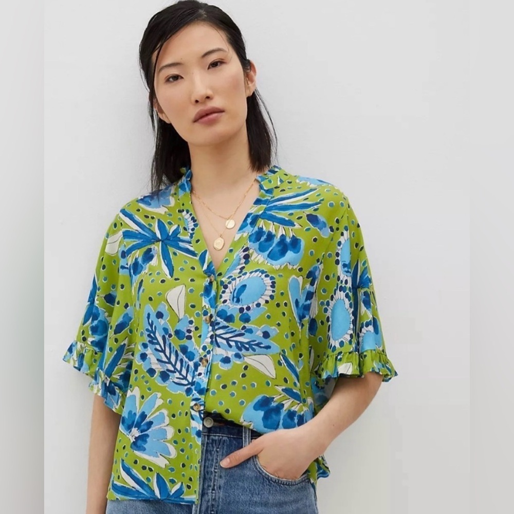 Vera for Anthropologie Valley Flutter-Sleeved Buttondown